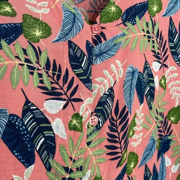 Roadtrip Linen Blend Easy Care Pink Tropical Tie Short Sleeve Top Plus Sz 2X - Picture 11 of 13